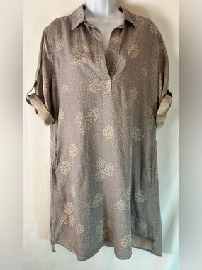 Chelsea & Theodore Tencel Tunic Dress Gray Floral Dot Print Large